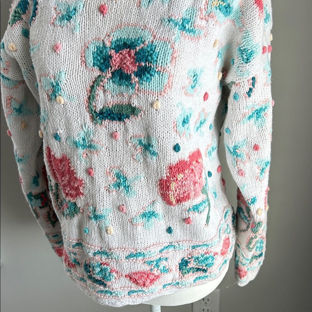 Vintage Portraits Tulip Ramie Cotton Floral Handknit Sweater medium - Picture 4 of 16